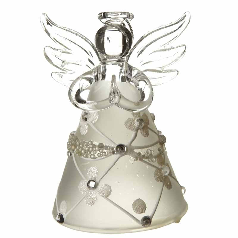 Glass Angel with Flower and Gem Design - 8cm