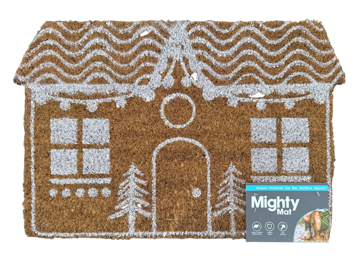 Mighty Mat Gingerbread House Shaped Christmas Coir Mat - 38x58cm