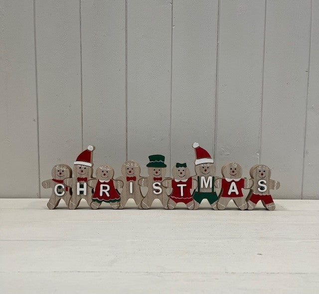 Wooden Gingerbread Family 'Christmas' Sign