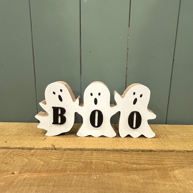 Wooden Triple Ghost 'BOO' Sign