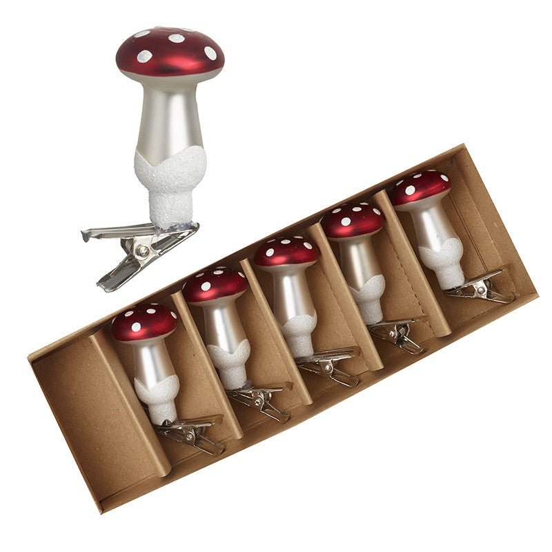 Set of 6 Glass Toadstool Clips - 6cm