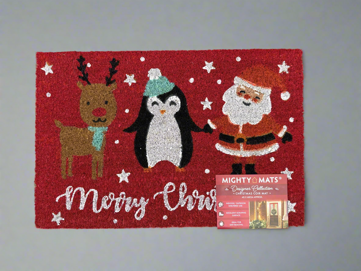 Special Offer Red Merry Christmas Character Coir Doormat