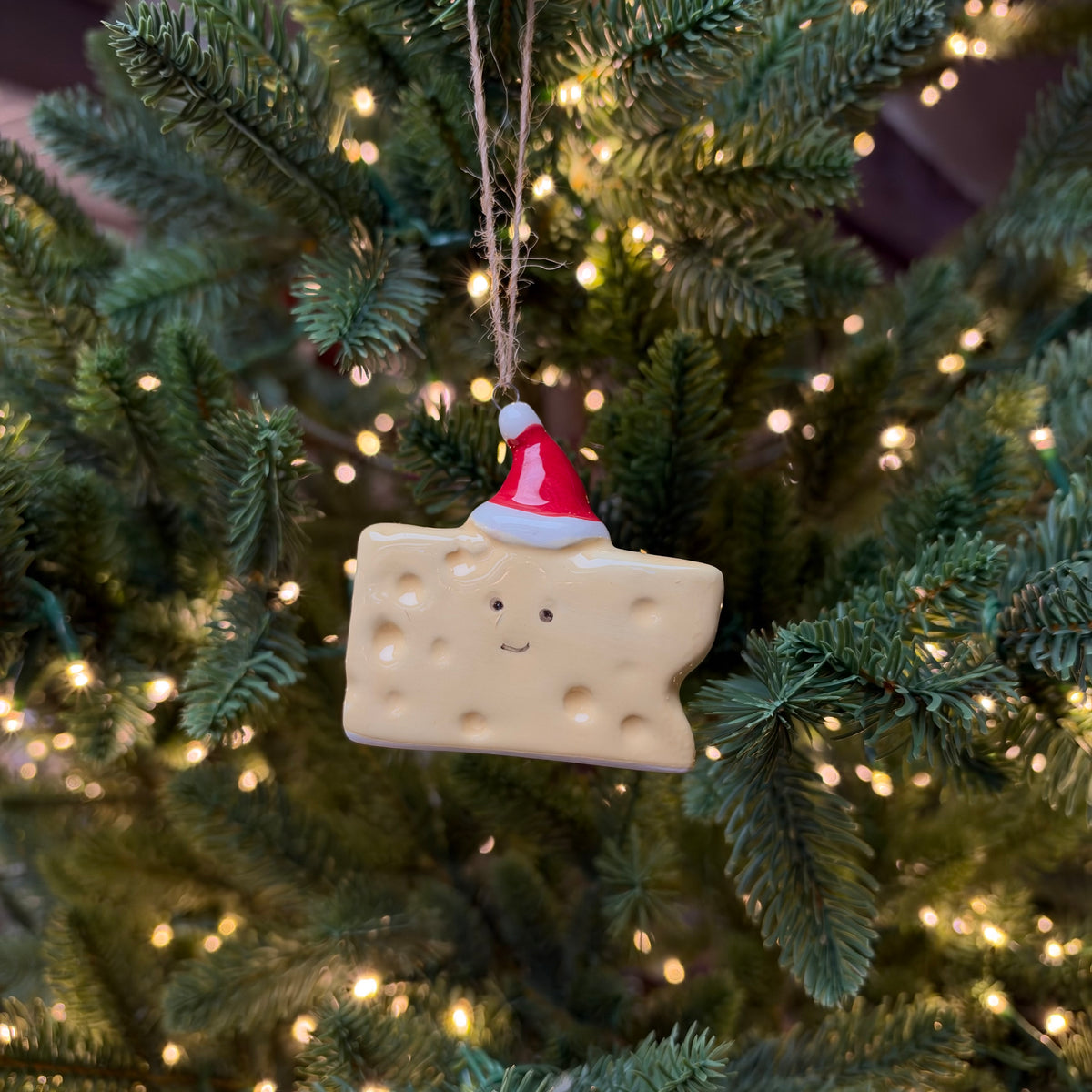 Ceramic Christmas Cheese Block Bauble - 6.4cm