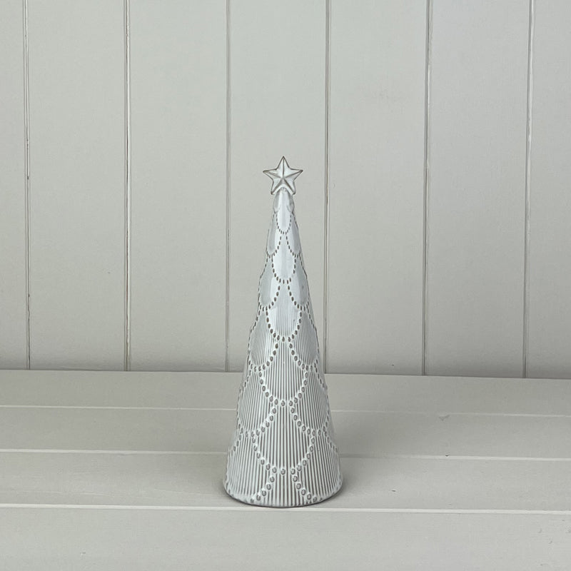 Small Grey Glazed Ceramic Christmas Tree Ornament with Textured Detail - 21.2cm