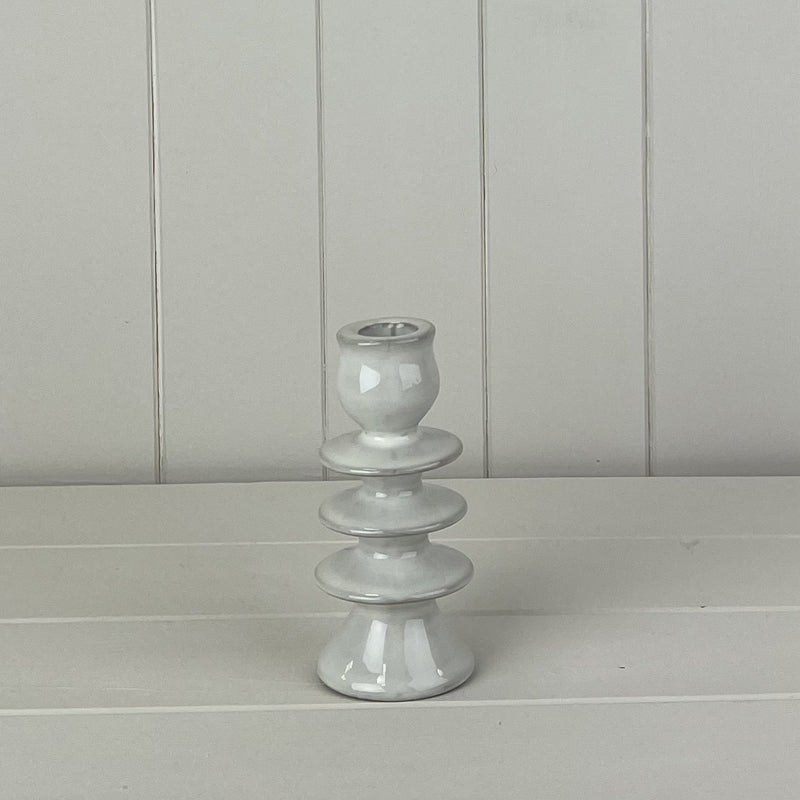 Glazed Ceramic Candle Holder with Textured Detail - 14cm