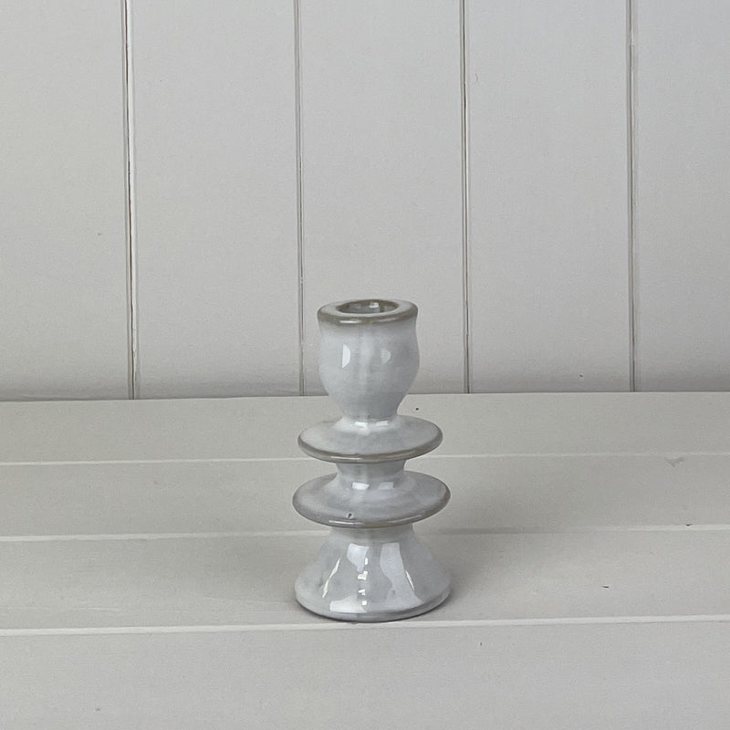 Glazed Ceramic Candle Holder with Textured Detail - 11.2cm