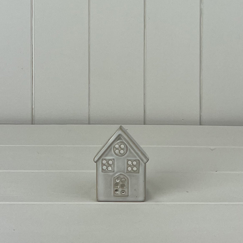 Glazed Ceramic House Tea light with Textured Detail - 8.5cm