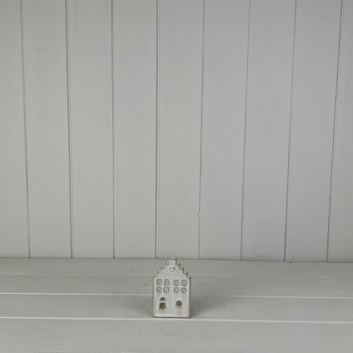 Glazed Ceramic House Tea Light with Textured Detail - 8.5cm