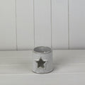 Glazed Ceramic Tea Light Holder with Star Cut Out with Textured Detail - 7.7cm
