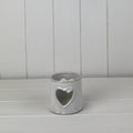 Glazed Ceramic Tea Light Holder with Heart Cut Out with Textured Detail - 7.7cm