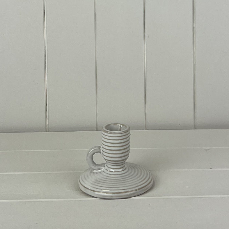 Glazed Ceramic Candle Holder with Textured Detail - 8cm
