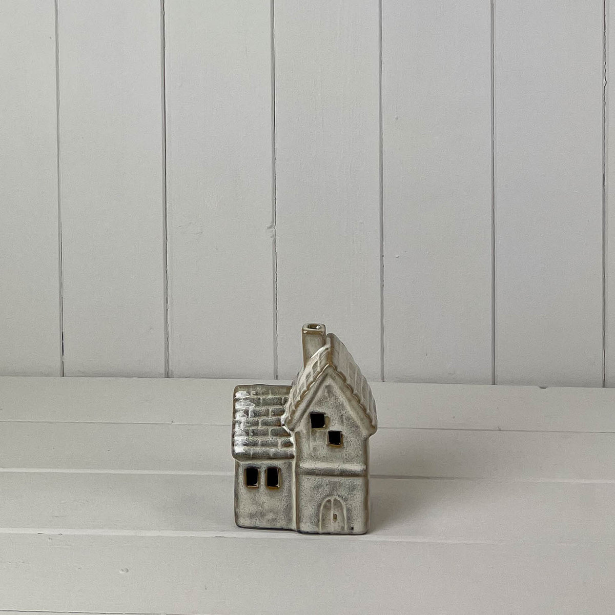 Light Up Beige Mottle Ceramic House Decoration with LED - 12cm