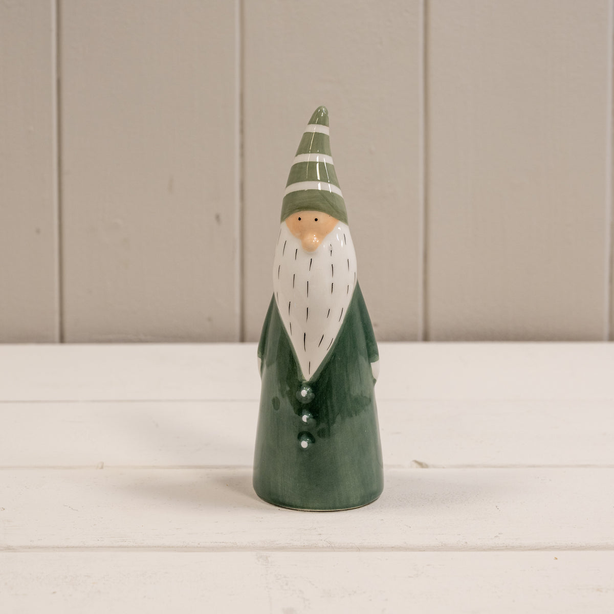 Dark Green and White Ceramic Gonk Decoration - 14cm