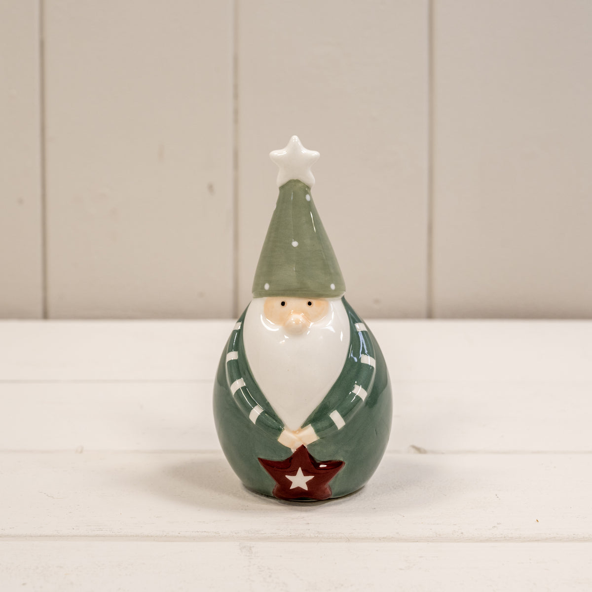 Dark Green and White Ceramic Gonk Decoration - 12cm