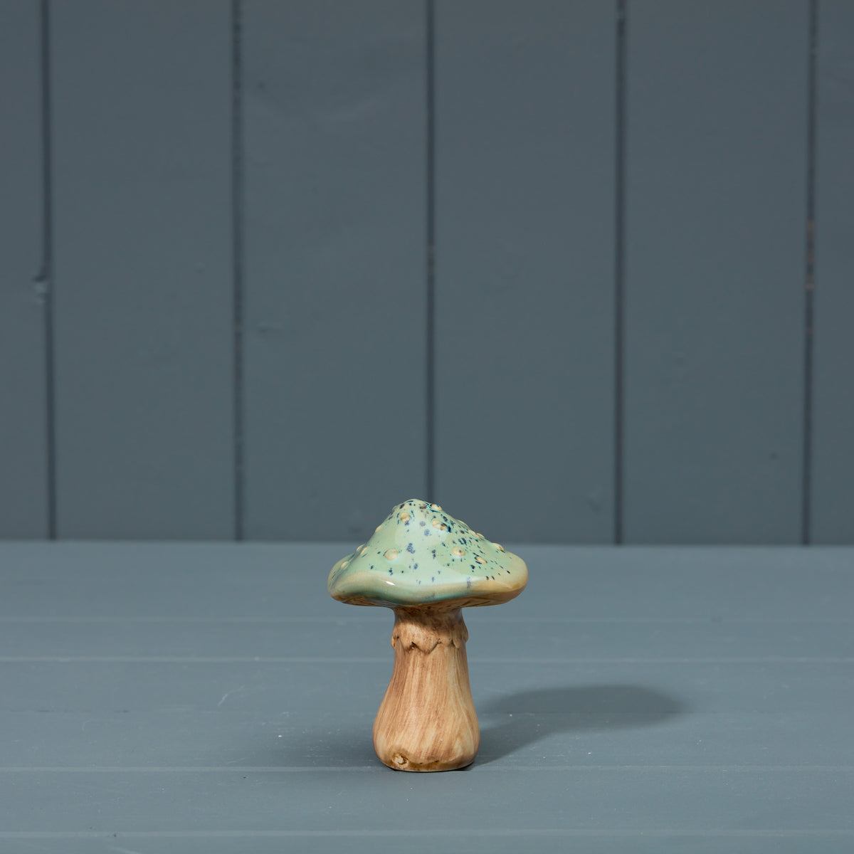 Speckled Pale Blue Ceramic Toadstool Mushroom - 9.5cm