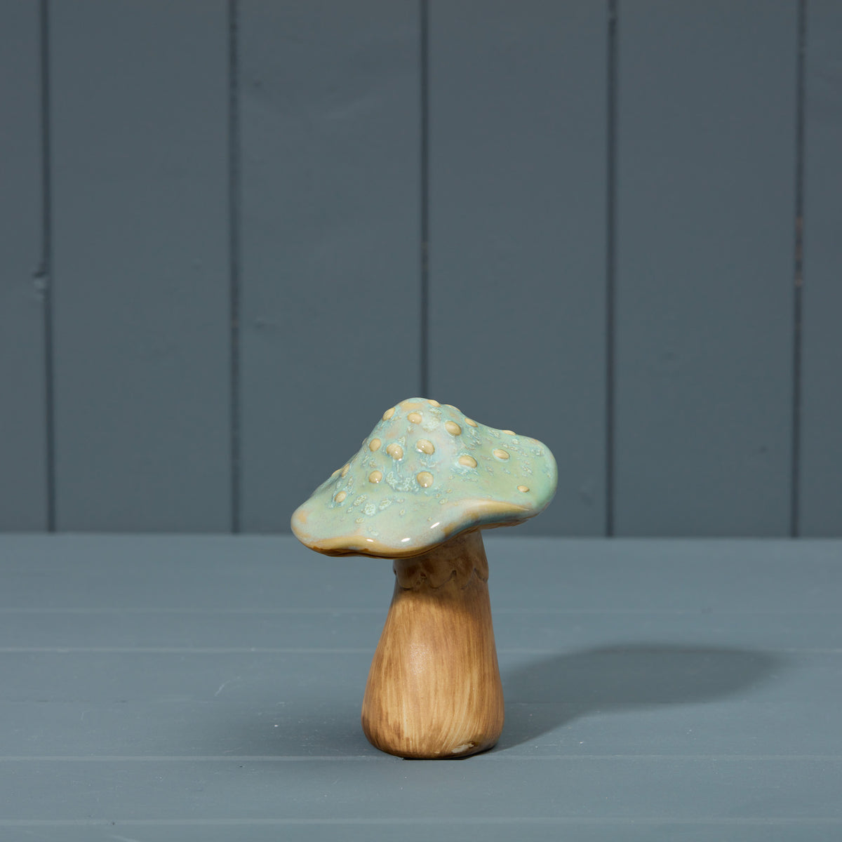 Speckled Pale Blue Ceramic Toadstool Mushroom - 13cm