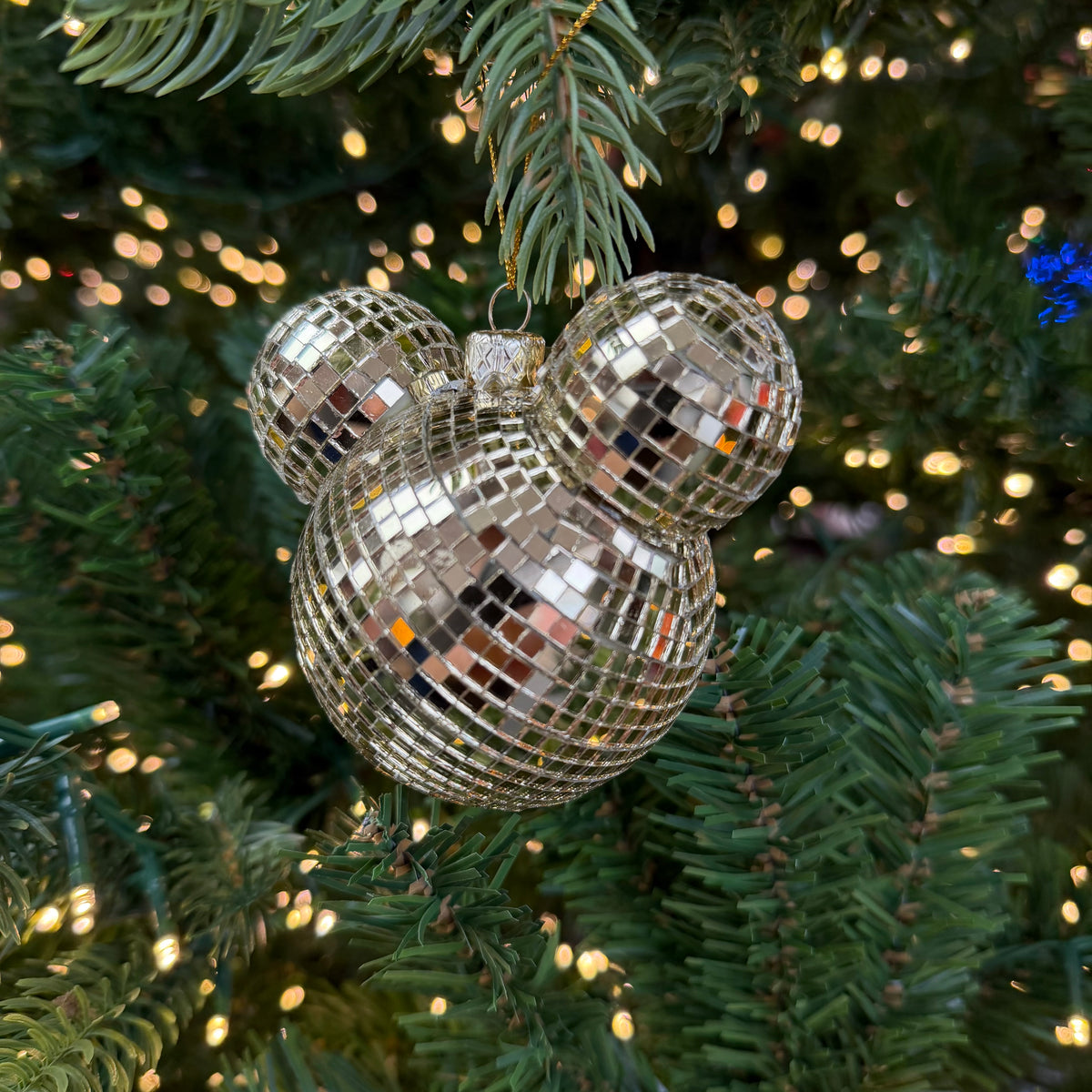 Disney Mickey Mouse Shaped Disco Ball Gold Head Christmas Bauble