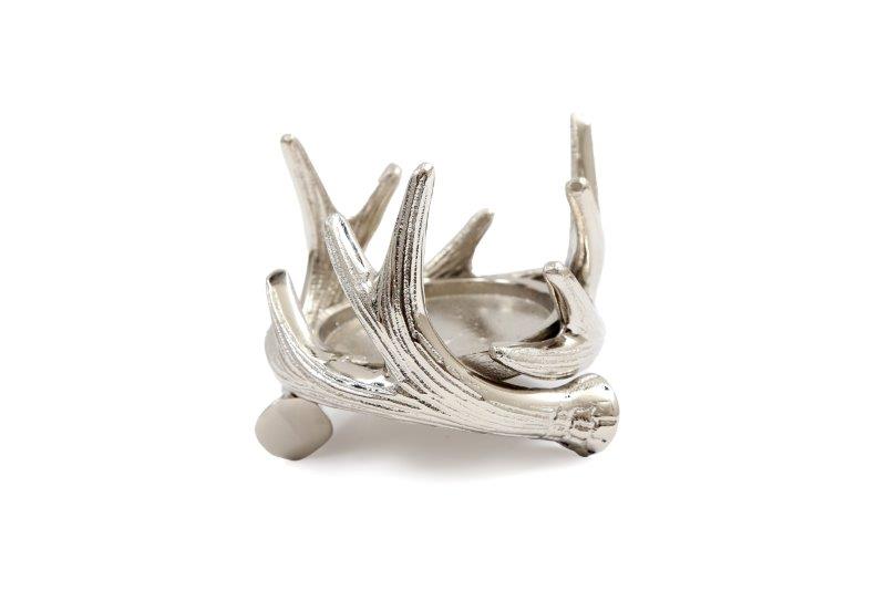 Metal Silver Antler Tealight Holder - 12cm