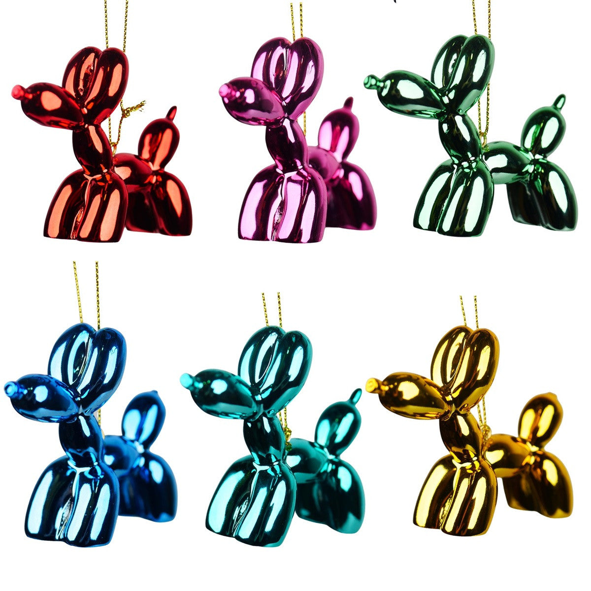 Shiny Metallic Colourful Balloon Dog Christmas Bauble