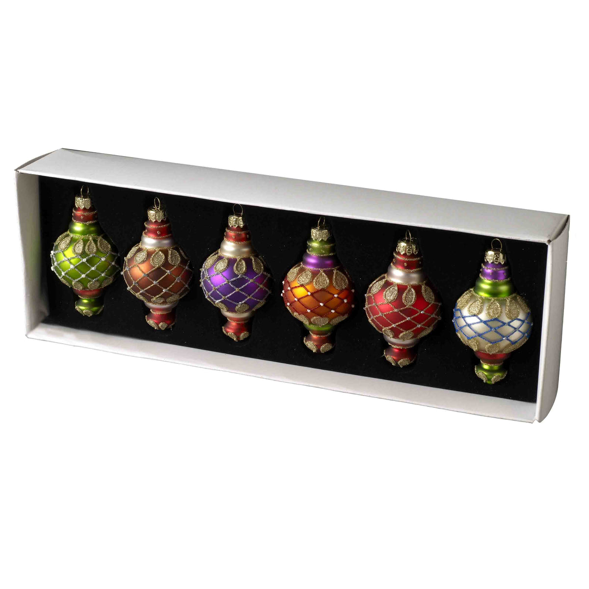 Set of 6 Colourful Glass Baubles - 7cm