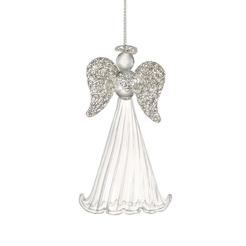 Glass Angel with Silver Wings Bauble - 9cm