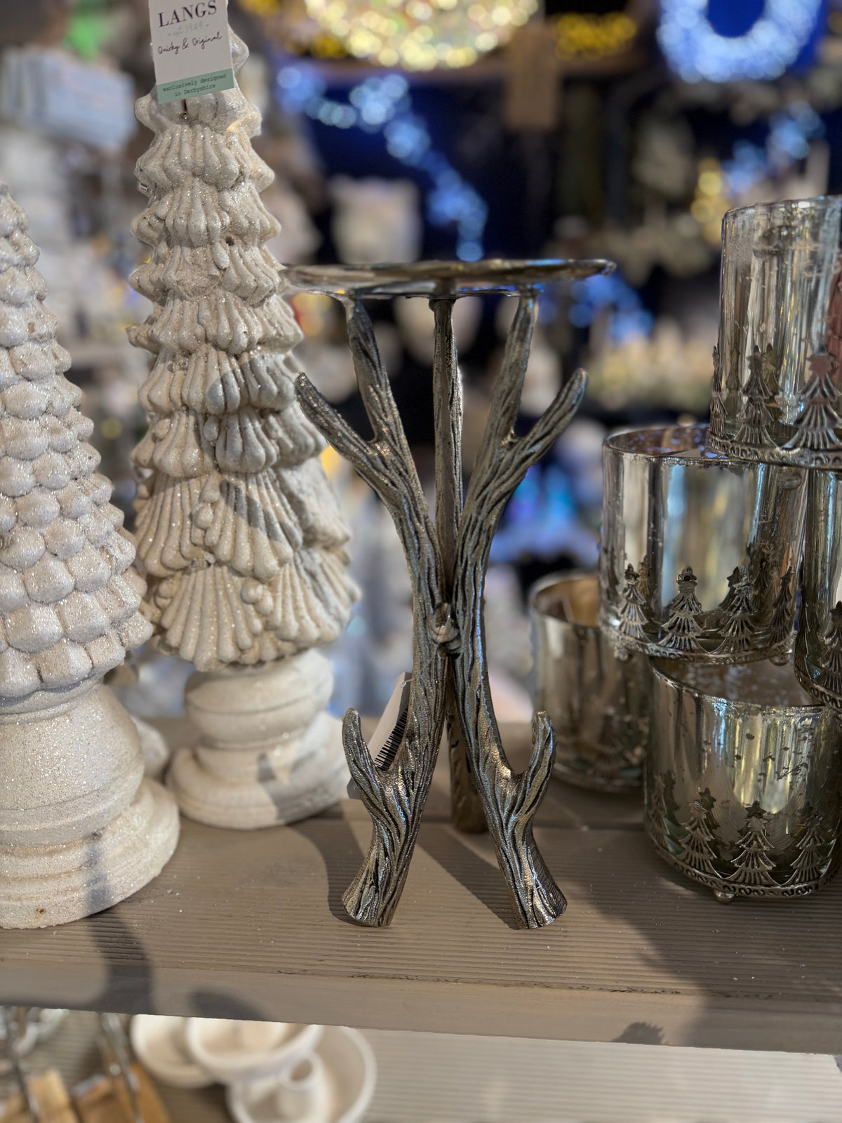 Large Silver Metal Antler Candle Holder - 29cm