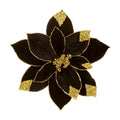 Large Black Velvet Poinsettia Flower with Gold Sequins Clip 29cm
