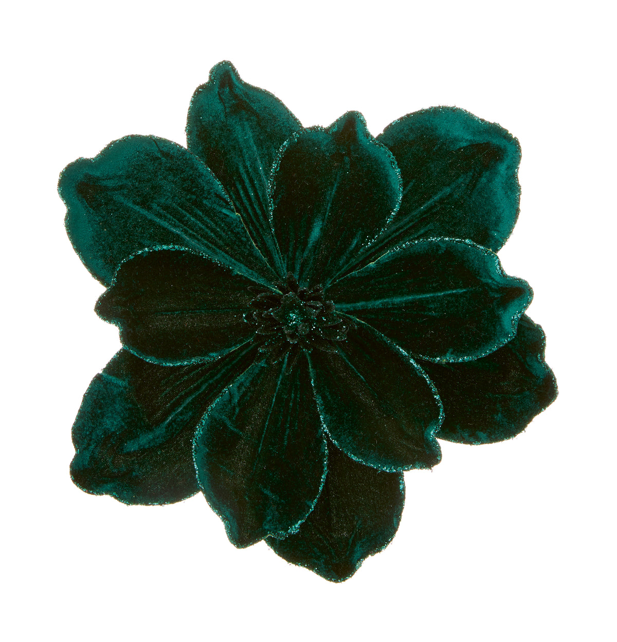 Emerald Green Velour Magnolia Artificial Flower with Clip 24cm