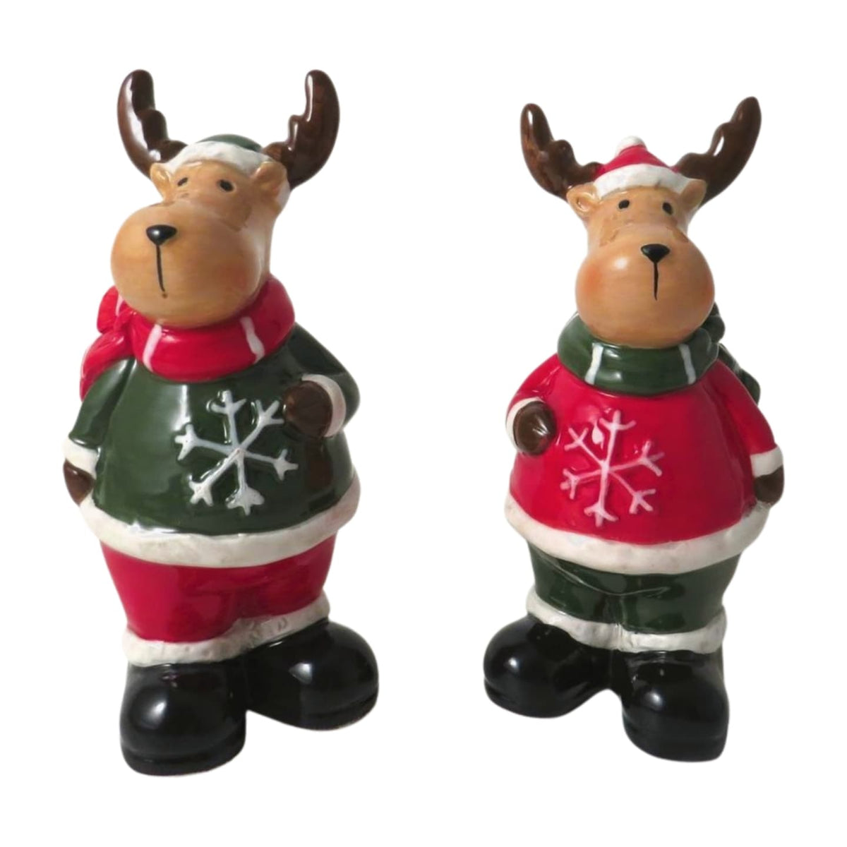 Red & Green Green Ceramic Christmas Reindeer Standing Ornament - 12.7cm