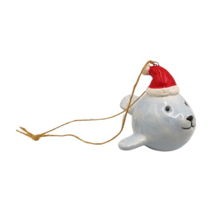 Christams Ceramic Seal in Santa Hat Bauble - 6.5cm