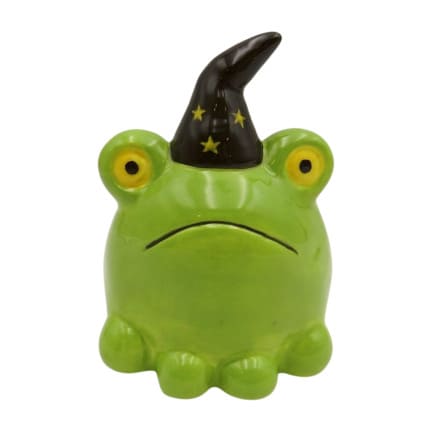 Ceramic Halloween Frog in Witches Hat Ornament - 9.1cm