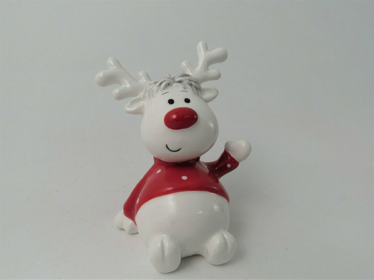 Ceramic Small Sitting Reindeer in Red Jumper