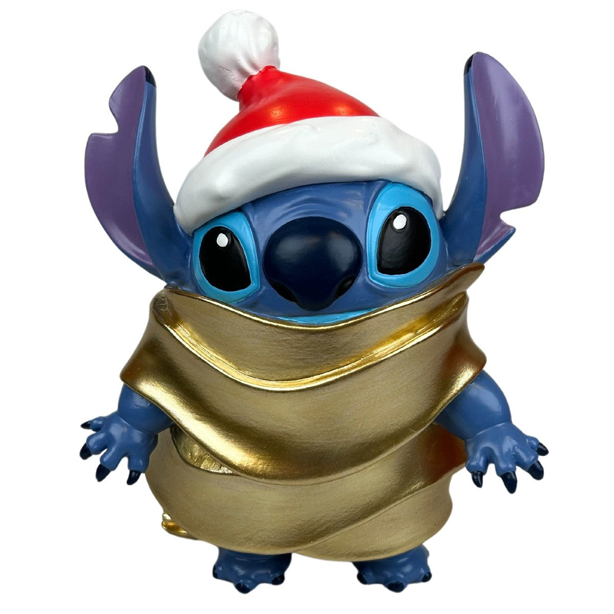 Disney Christmas Stitch in Gold Wrapping Paper with Santa Hat Statue