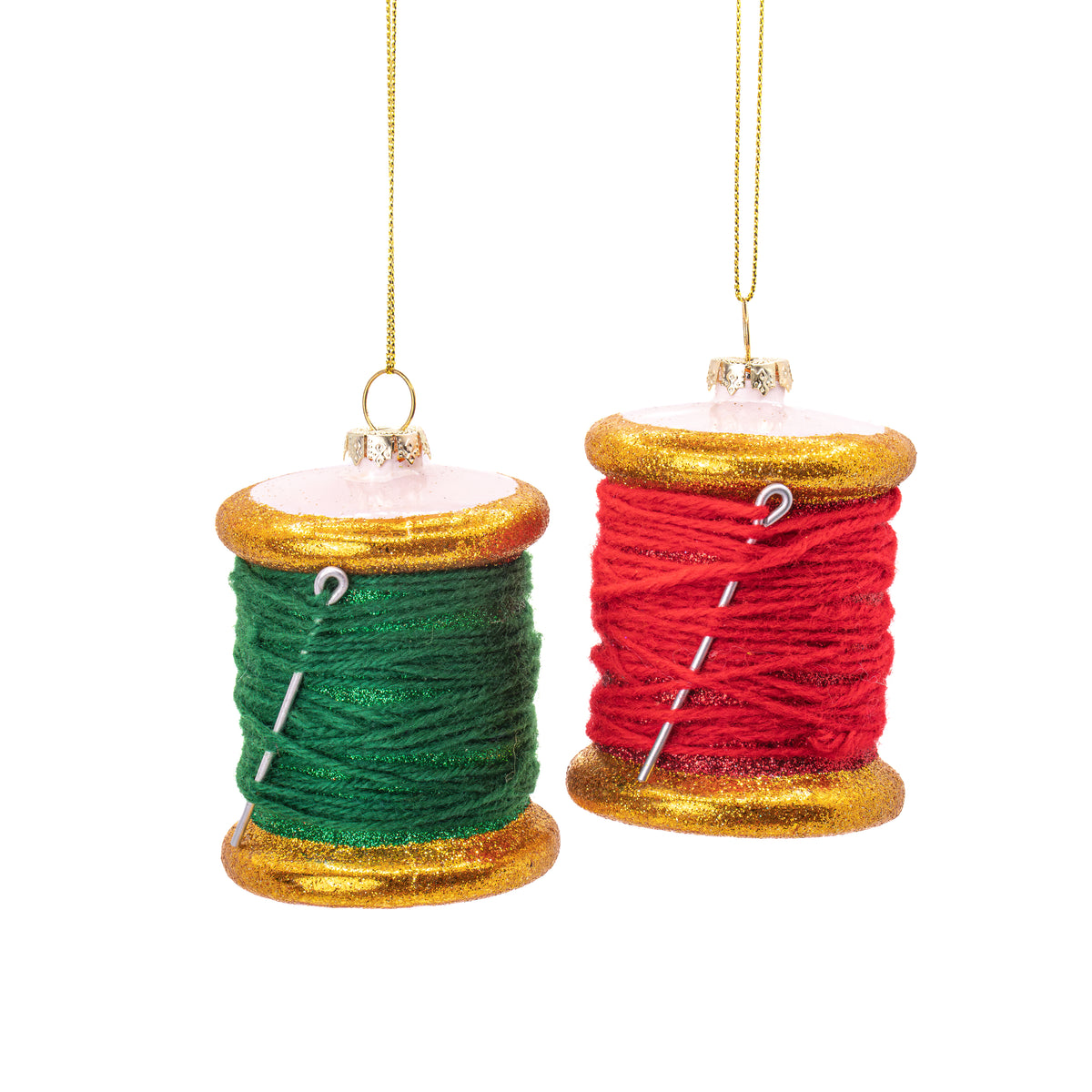Thread Needle & Spool Shaped Glass Christmas Bauble