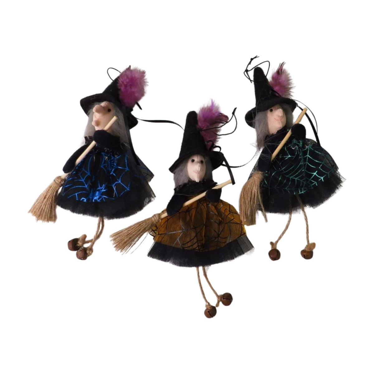 Traditional Halloween Hanging Witch with Broom Single - 23cm
