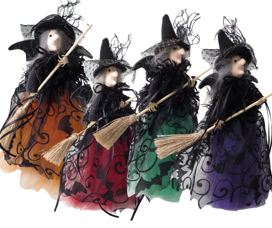 Traditional Halloween Standing Witch with Broom - 28cm