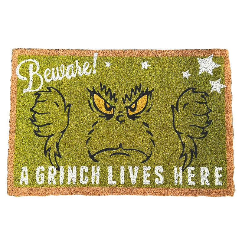 Beware A Grinch Lives Here Coir Christmas Doormat