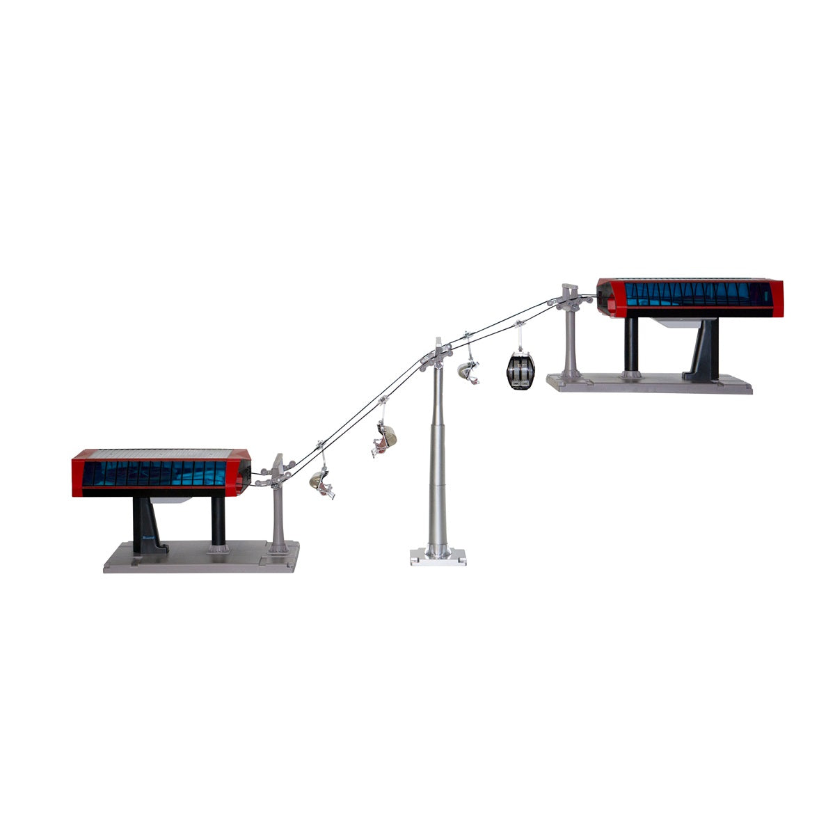 JägernDorfer Electric Cablecar Chairlift Set - Black and Red with 3 Chairlift Carriage & Cable Car 1:32