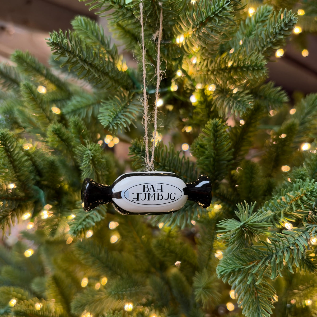 Ceramic Bah Humbug Sweet Bauble - 8cm