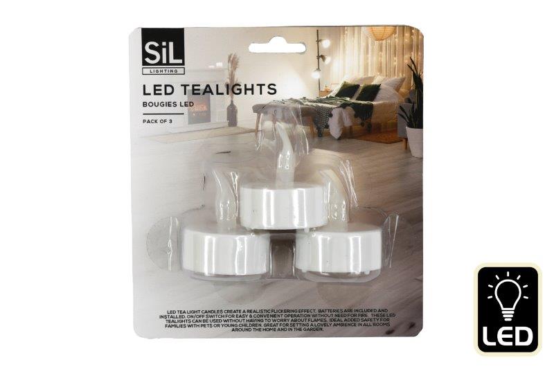 Battery Operated LED Tealights - Pack of 3