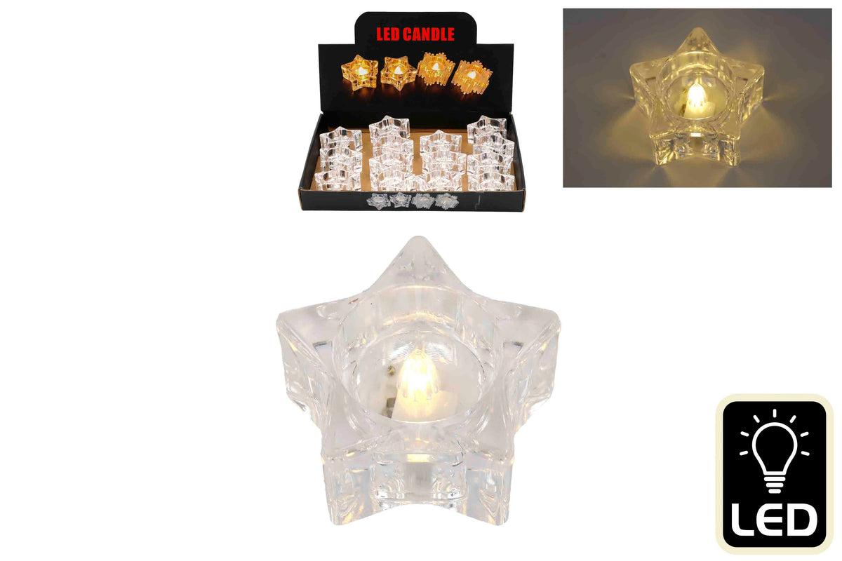 LED Acrylic Light Up Star Candle 6cm
