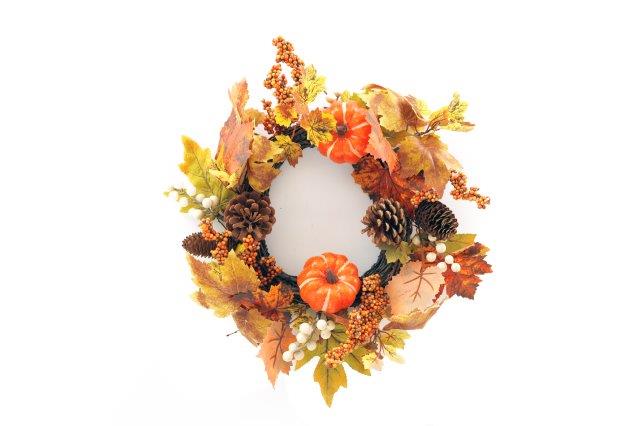 Autumnal Artificial Wreath 40cm Pumpkin & Leaf