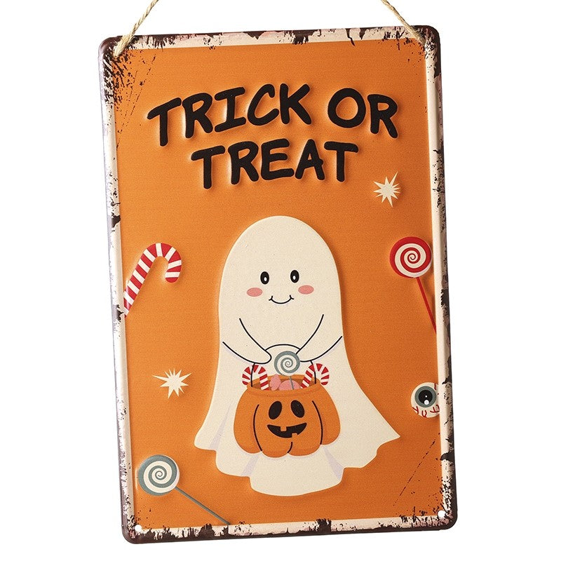 Hanging Trick or Treat Metal Sign - 30cm