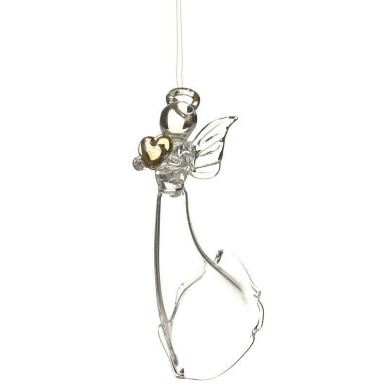 Floaty Dress Hanging Glass Angel with Heart Bauble - 8cm