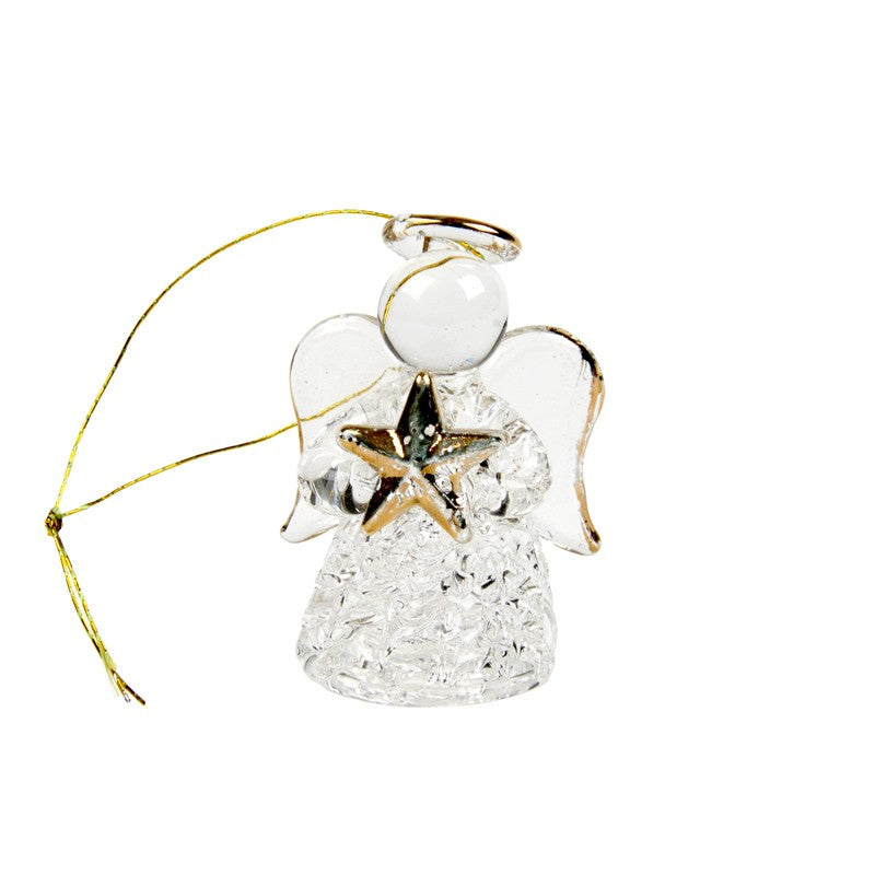 Glass Angel Holding Star Bauble - 4.5cm