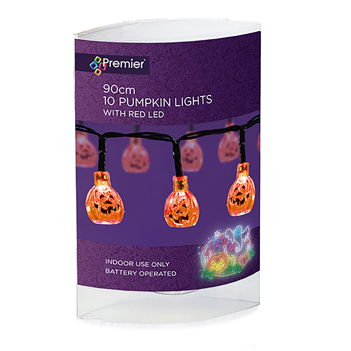 Battery Operated Pumpkin String of 10 Red LED Lights