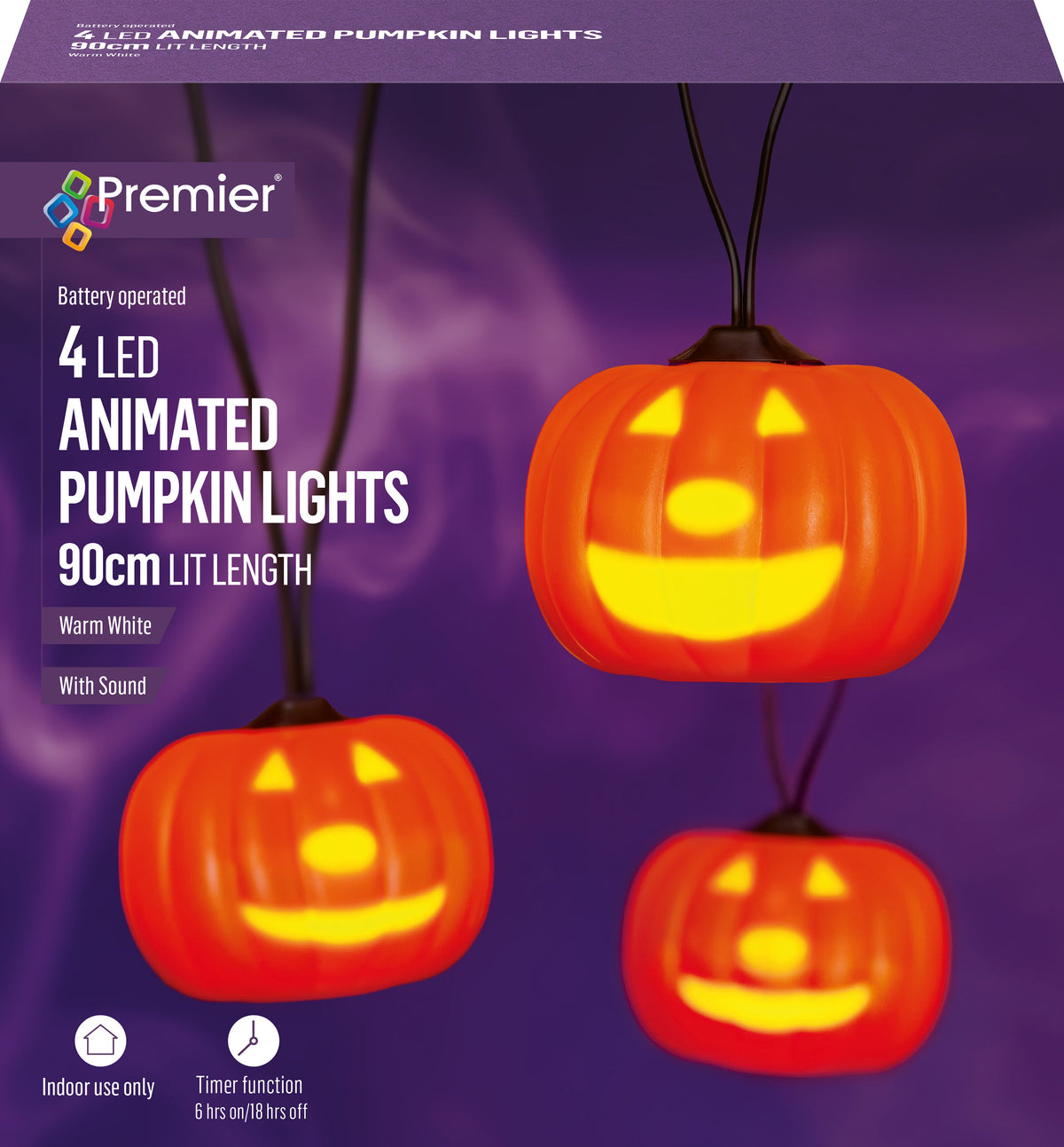 Premier Pumpkin Light String with Moving Face Projection Inside and Timer Battery Operated