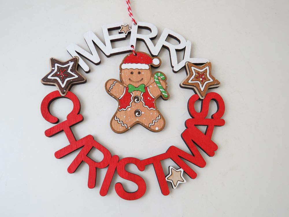 Merry Christmas Gingerbread Wreath Hanger - 18.5cm