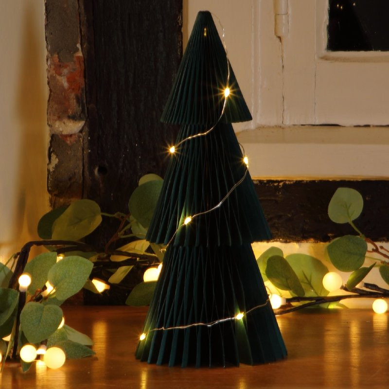 NOMA 30cm Green Honeycomb Paper Tree with Warm White Wire Lights