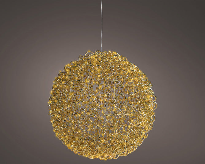 Lumineo 55cm Gold Coiled Hanging Ball Decoration with 700 LEDs Classic White Lights